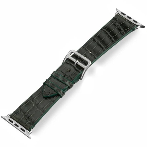Genuine Alligator Watch Strap – Premium Exotic Skin - Dark Green Color